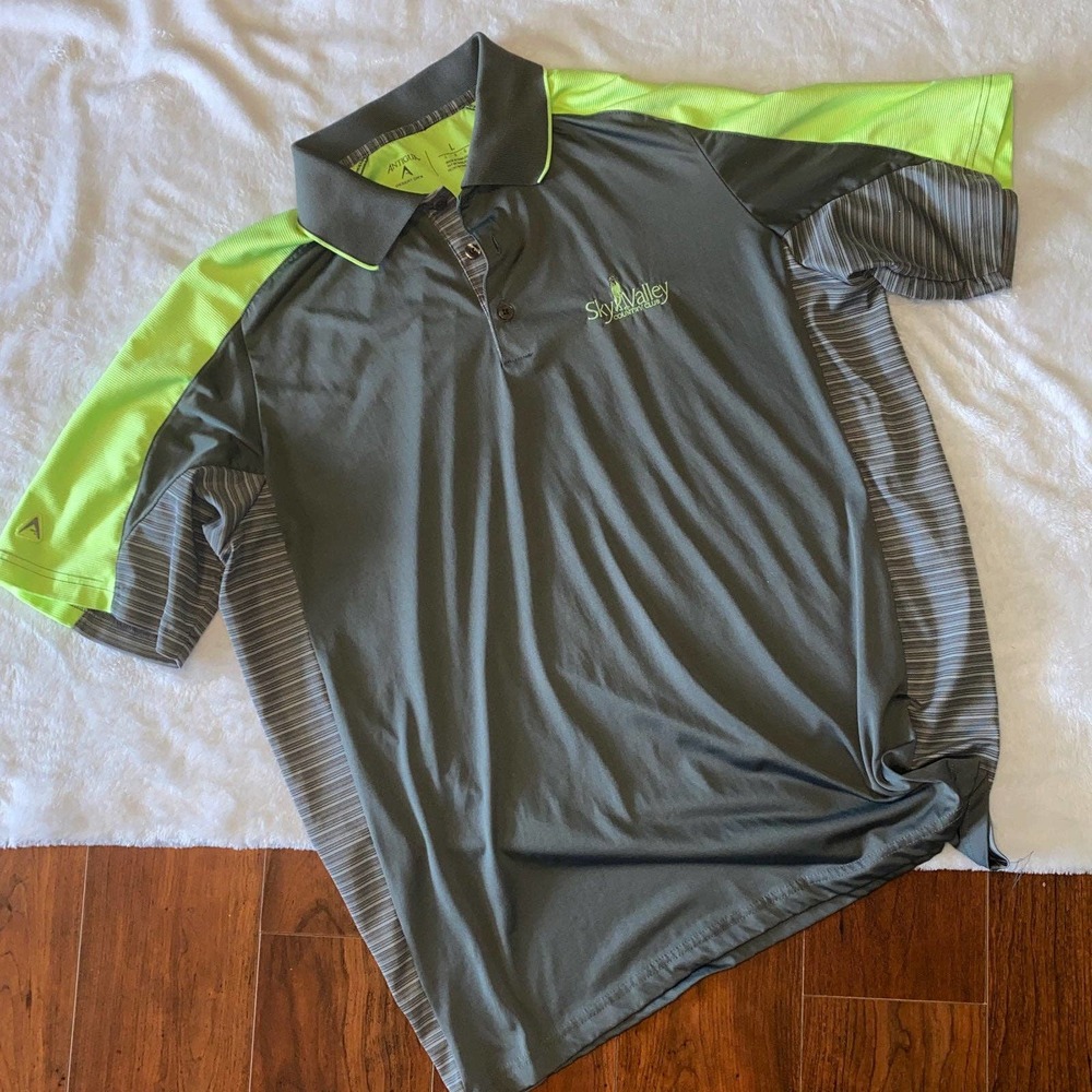 Men's Grey and Lime Antigua Golf Polo Dessert Dry size L
